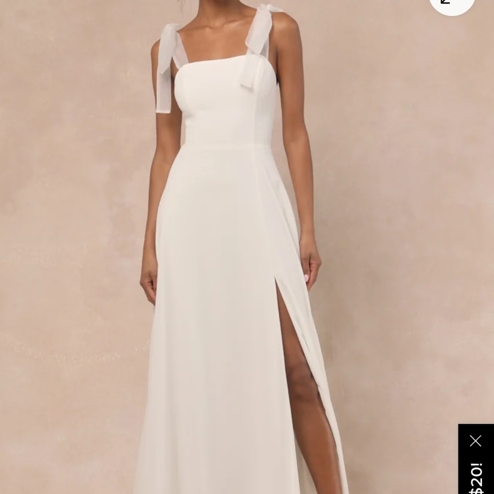 Lulu's White Tie-Shoulder A-Line Wedding Dress SIZE M nwt